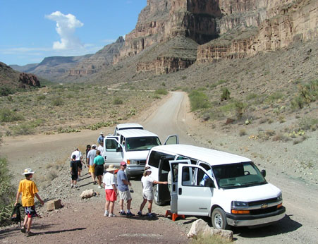 Vans on the Diamond Creek Road to the Bottom of Grand Canyon